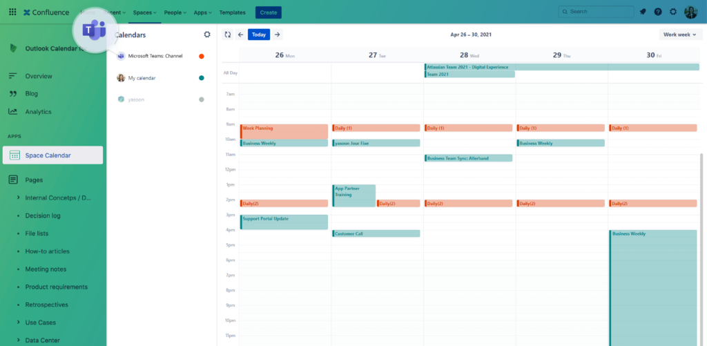 Outlook Calendars for Confluence - Microsoft Teams calendars